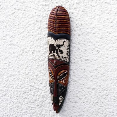 Alternate image for Sese Wood and Aluminum Elephant-Themed Mask Akono