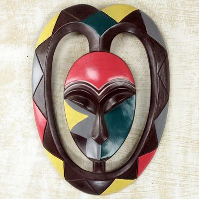 Alternate image for African Protective Wood Wall Mask Heart Shaped Kwele Art Kwele Mask II