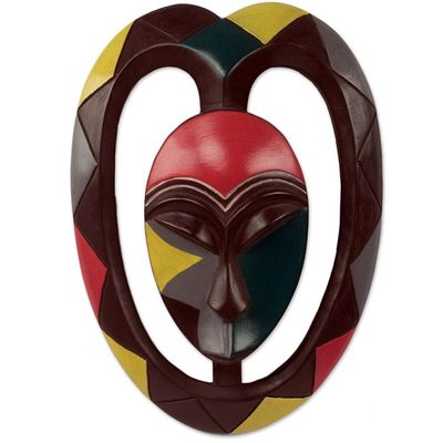Alternate image for African Protective Wood Wall Mask Heart Shaped Kwele Art Kwele Mask II