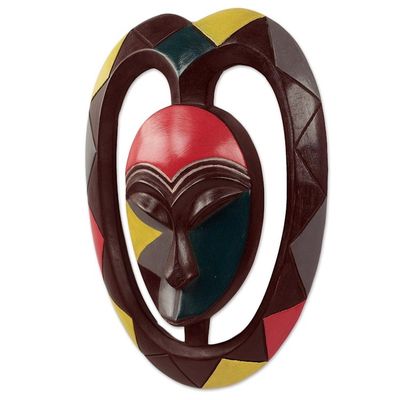 Alternate image for African Protective Wood Wall Mask Heart Shaped Kwele Art Kwele Mask II