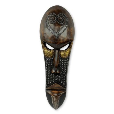 Alternate image for African Male Wall Mask with Heart Shape Made by Hand Love Star