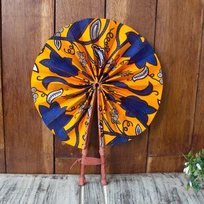 Alternate image for Handcrafted Tangerine Cotton and Leather Fan from Ghana Ray of Sunshine