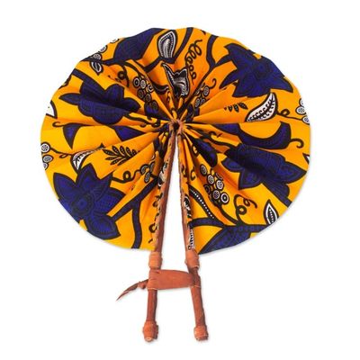 Alternate image for Handcrafted Tangerine Cotton and Leather Fan from Ghana Ray of Sunshine