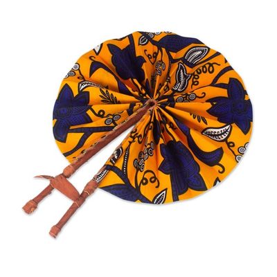 Alternate image for Handcrafted Tangerine Cotton and Leather Fan from Ghana Ray of Sunshine