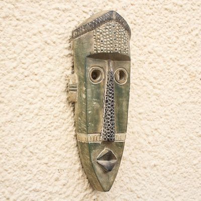 Alternate image for Original Green West African Hand-Carved Sese Wood Wall Mask Green Giant