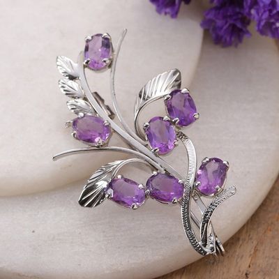 Alternate image for Floral 7-Carat Amethyst and Sterling Silver Brooch Pin Blossoming Wisdom