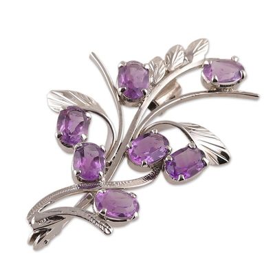 Alternate image for Floral 7-Carat Amethyst and Sterling Silver Brooch Pin Blossoming Wisdom