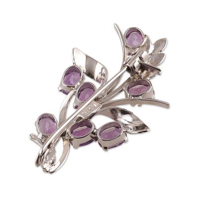 Alternate image for Floral 7-Carat Amethyst and Sterling Silver Brooch Pin Blossoming Wisdom