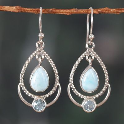 Main image for Classic Larimar and Blue Topaz Dangle Earrings Empress of Heaven
