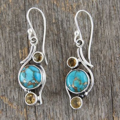 Main image for .925 Silver Earrings with Citrine and Composite Turquoise Golden Sky