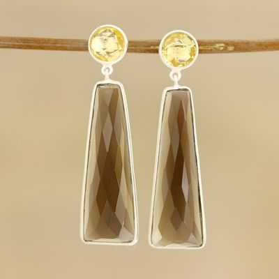 Alternate image for 14.5-Carat Smoky Quartz and Citrine Dangle Earrings Glorious Dazzle