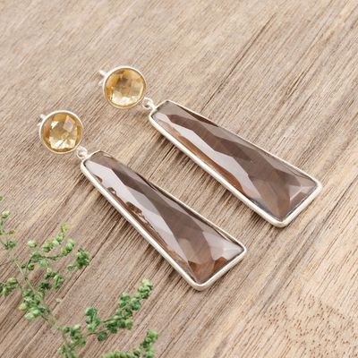 Alternate image for 14.5-Carat Smoky Quartz and Citrine Dangle Earrings Glorious Dazzle