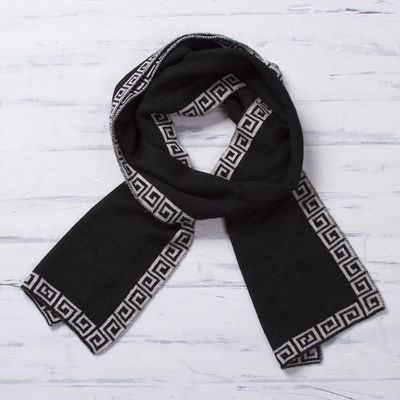 Alternate image for Reversible Ivory and Black Alpaca Blend Knit Scarf from Peru Incan Inspiration