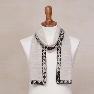 Alternate image for Reversible Ivory and Black Alpaca Blend Knit Scarf from Peru Incan Inspiration
