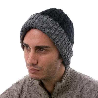 Alternate image for Peruvian 100 Alpaca Reversible Black and Grey Ribbed Hat Warm and Cozy