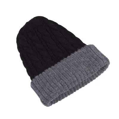 Alternate image for Peruvian 100 Alpaca Reversible Black and Grey Ribbed Hat Warm and Cozy