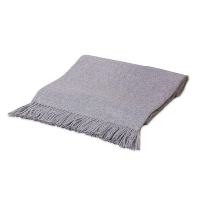 Alternate image for Alpaca Wool Solid Grey Throw Blanket Cozy Light Gray