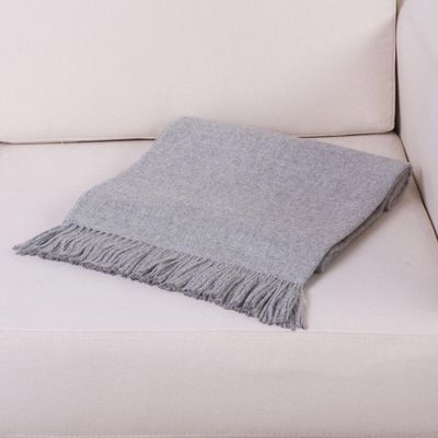 Alternate image for Alpaca Wool Solid Grey Throw Blanket Cozy Light Gray