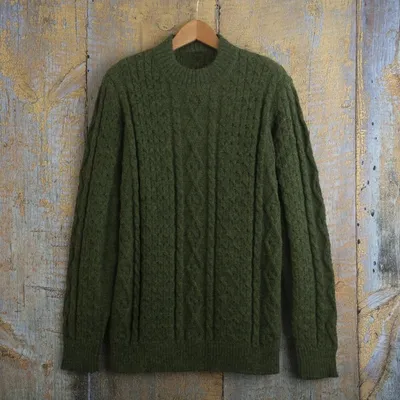 Alternate image for Mens Dark Green 100 Alpaca Pullover Sweater From Peru Moss Braids