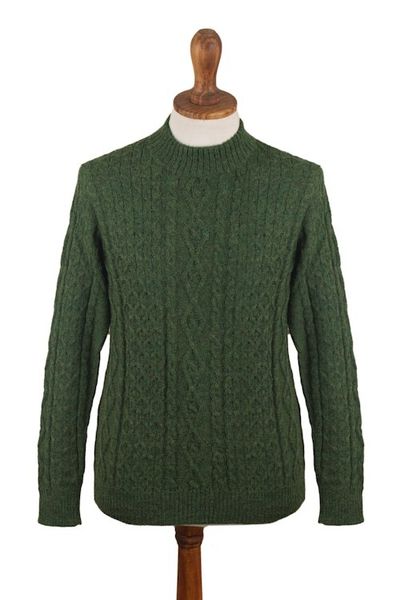 Alternate image for Mens Dark Green 100 Alpaca Pullover Sweater From Peru Moss Braids