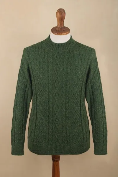 Alternate image for Mens Dark Green 100 Alpaca Pullover Sweater From Peru Moss Braids