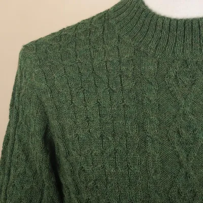 Alternate image for Mens Dark Green 100 Alpaca Pullover Sweater From Peru Moss Braids