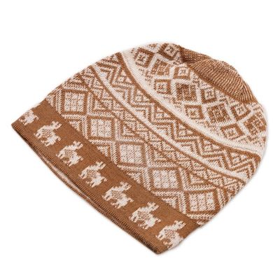 Alternate image for Cinnamon Brown and Ivory Diamond Motif Alpaca Blend Knit Hat Alpaca Parade in Cinnamon