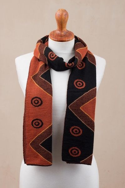 Alternate image for Black and Pumpkin Knit Alpaca Blend Wrap Scarf from Peru Black and Pumpkin Andes