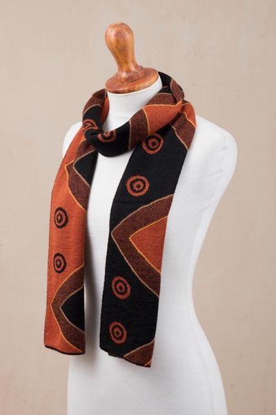 Alternate image for Black and Pumpkin Knit Alpaca Blend Wrap Scarf from Peru Black and Pumpkin Andes