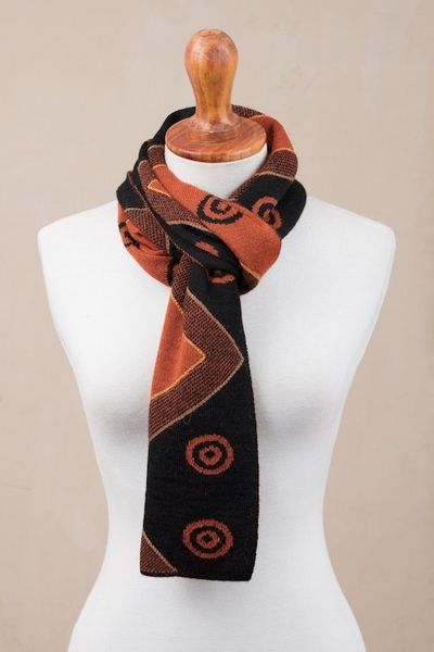 Alternate image for Black and Pumpkin Knit Alpaca Blend Wrap Scarf from Peru Black and Pumpkin Andes