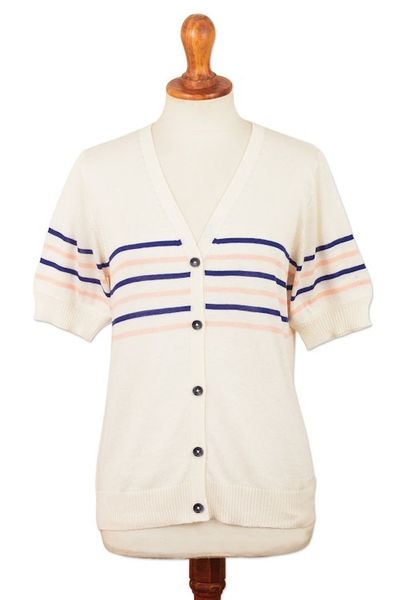 Alternate image for Cotton Blend Short Sleeve Striped Cardigan from Peru Desert Sunrise