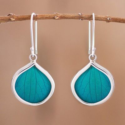 Alternate image for Drop-Shaped Natural Leaf Dangle Earrings in Aqua from Peru Leaf Drops in Aqua