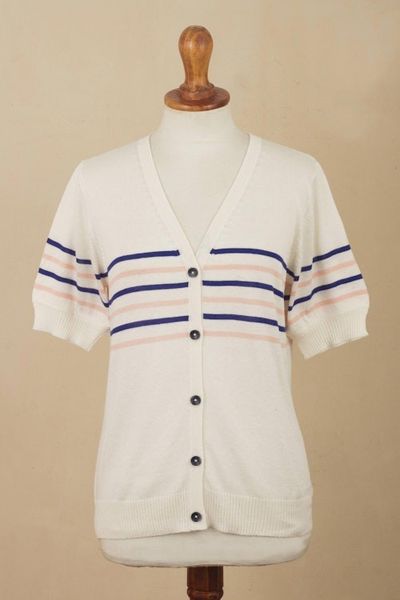 Alternate image for Cotton Blend Short Sleeve Striped Cardigan from Peru Desert Sunrise