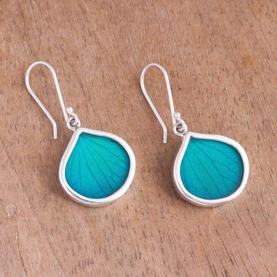 Alternate image for Drop-Shaped Natural Leaf Dangle Earrings in Aqua from Peru Leaf Drops in Aqua