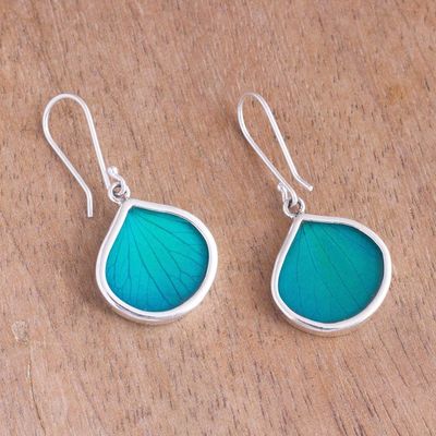 Alternate image for Drop-Shaped Natural Leaf Dangle Earrings in Aqua from Peru Leaf Drops in Aqua