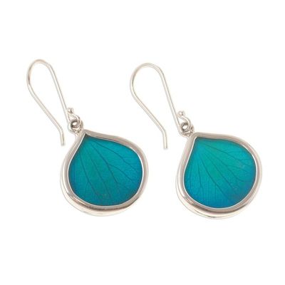 Alternate image for Drop-Shaped Natural Leaf Dangle Earrings in Aqua from Peru Leaf Drops in Aqua