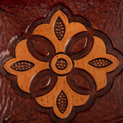 Alternate image for Hand Tooled Leather Catchall Plate from Peru Mahogany Flower