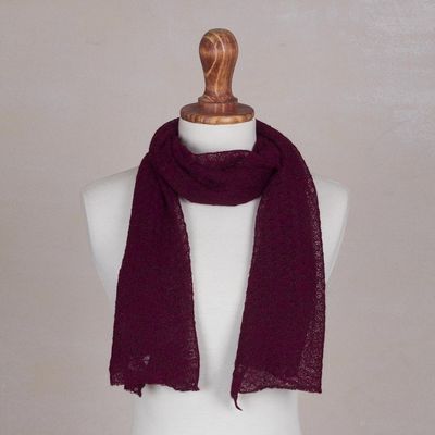 Alternate image for Textured 100 Baby Alpaca Wrap Scarf in Wine from Peru Gossamer in Wine