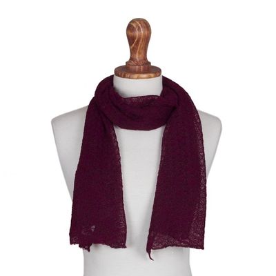 Alternate image for Textured 100 Baby Alpaca Wrap Scarf in Wine from Peru Gossamer in Wine