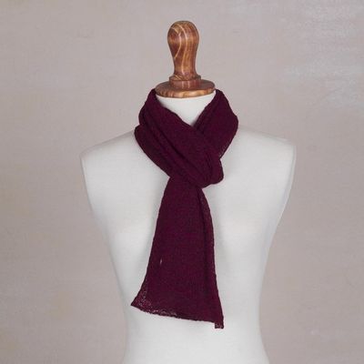 Alternate image for Textured 100 Baby Alpaca Wrap Scarf in Wine from Peru Gossamer in Wine