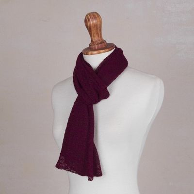 Alternate image for Textured 100 Baby Alpaca Wrap Scarf in Wine from Peru Gossamer in Wine