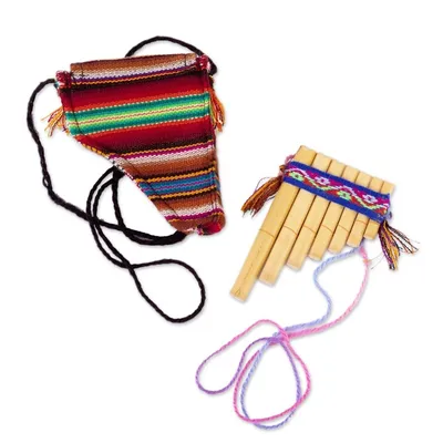 Alternate image for Traditional Bamboo Antara Panpipe with Andean Stripe Case Melodies of the Empire