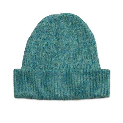 Alternate image for Teal 100 Alpaca Cable Pattern Soft Knit Hat From Peru Comfy in Teal