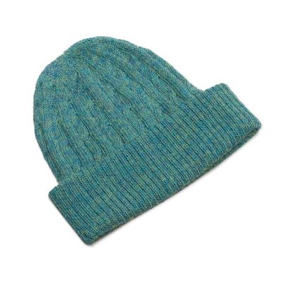 Alternate image for Teal 100 Alpaca Cable Pattern Soft Knit Hat From Peru Comfy in Teal