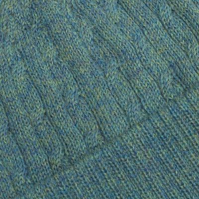 Alternate image for Teal 100 Alpaca Cable Pattern Soft Knit Hat From Peru Comfy in Teal