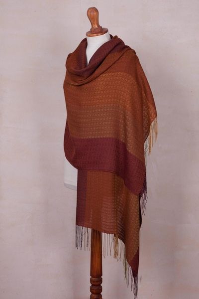 Alternate image for Handwoven Autumn-Colored Baby Alpaca Blend Shawl from Peru Autumn Glory