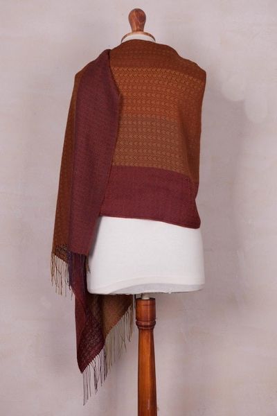 Alternate image for Handwoven Autumn-Colored Baby Alpaca Blend Shawl from Peru Autumn Glory