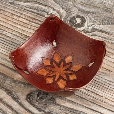 Alternate image for Andean Floral Hand Tooled Leather Catchall in Dark Brown Gothic Star