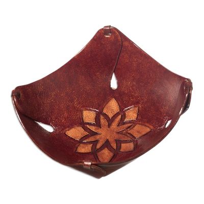 Alternate image for Andean Floral Hand Tooled Leather Catchall in Dark Brown Gothic Star