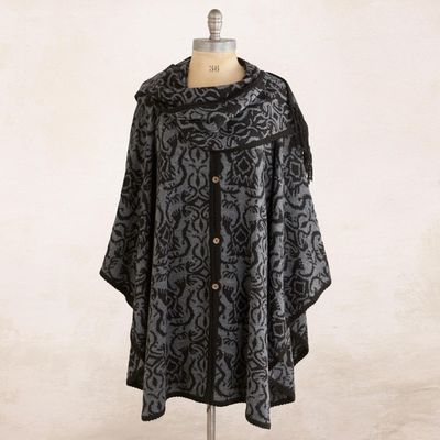 Alternate image for Alpaca Blend Grey and Black Ruana with Scarf Peruvian Wildflower in Grey
